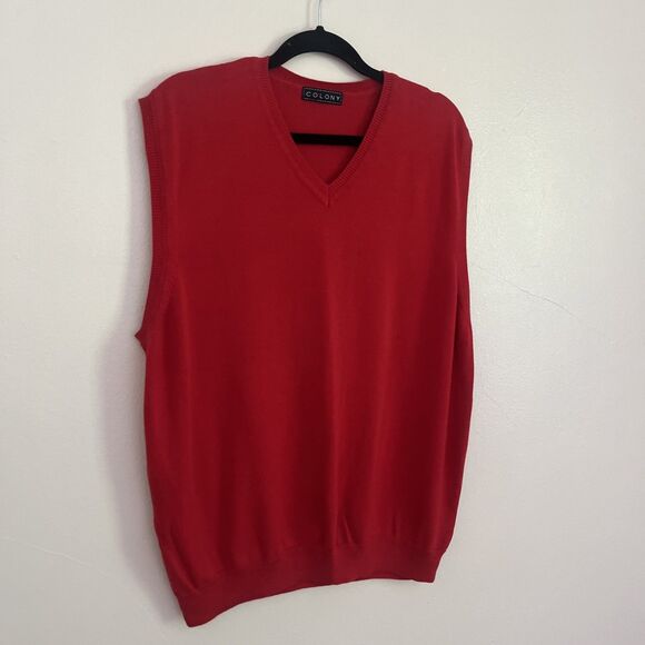 COLONY SPORTSWEAR Tencel Cotton Ribbed Cuff V Neck Knit Sweater Vest, Red- XL - Picture 4 of 11